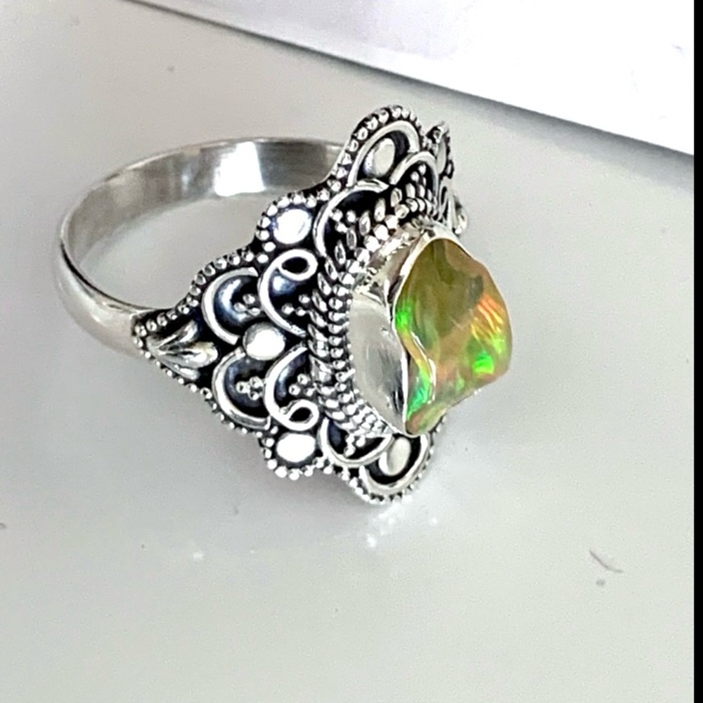 Natural Opal Sterling Silver Designed Ring - Picture 6 of 9